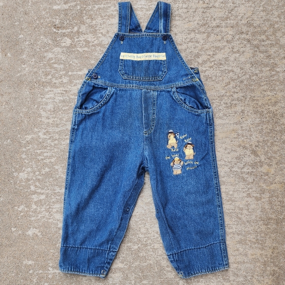 Vintage Salty Dog "Row Row The Boat" Embroided Blue Jean‎ Denim Overalls, 24m - Picture 1 of 10